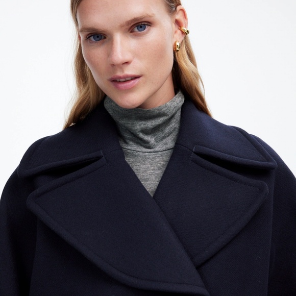 New MADEWELL Size L Oversized-Collar Peacoat in Insuluxe Fabric Navy NT129 - Picture 3 of 7